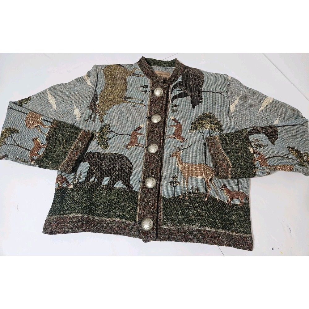 90s Painted Pony Forest Animal Tapestry Cotton Vintage Jacket  Cottagecore Large